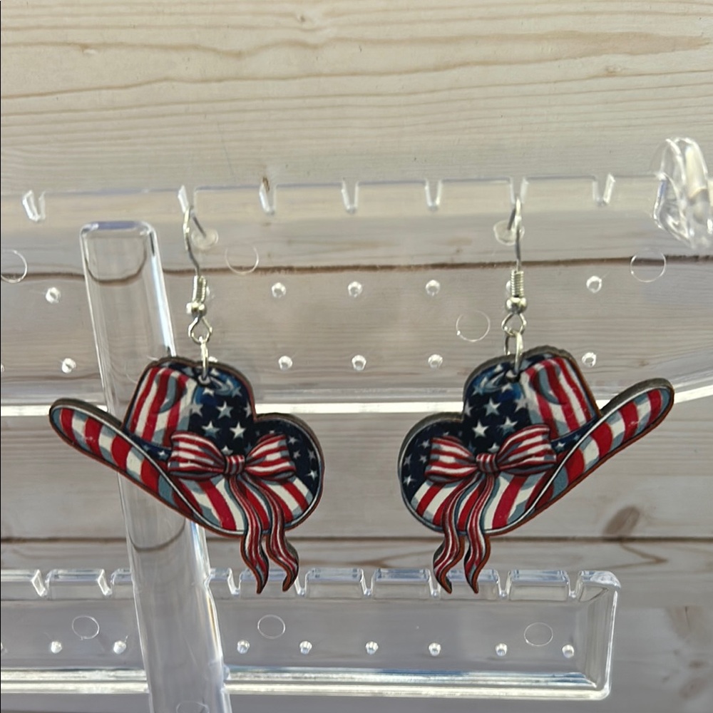 Patriotic Cowboy Hat Earrings